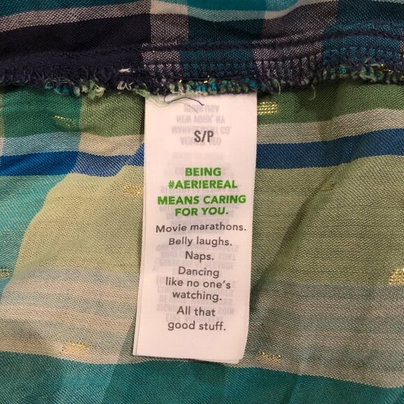 Aerie Blue Green Metallic Plaid Halter Ruffle Mini Dress Small Trendy‎ & Chic - Picture 8 of 9